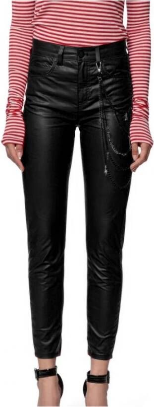 Gaëlle Paris Zwarte polyurethaan jeans en broeken met juweelketting franje Zwart Dames
