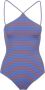 Gallo Carbon Blauwe Halternek Badpak met Strepen Multicolor Dames - Thumbnail 1