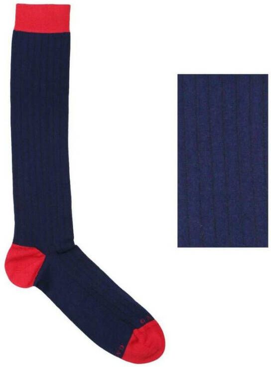 Gallo Lange effen blauwe katoenen herensokken met contrasterende details Multicolor Heren