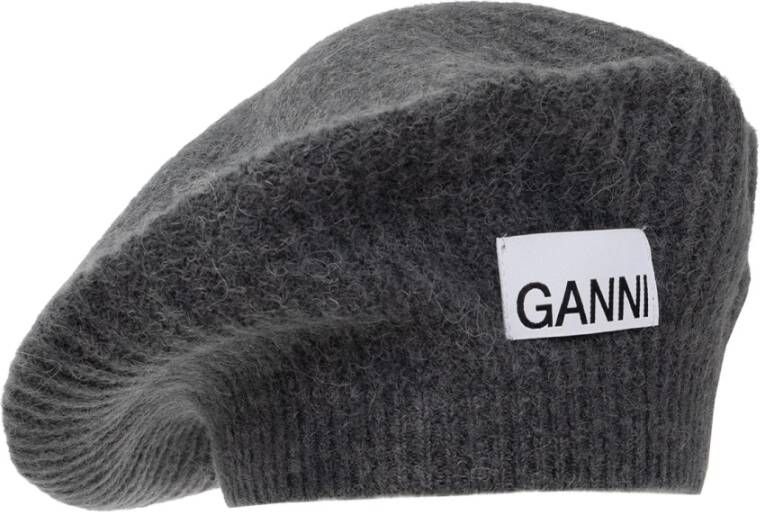 Ganni Gebreide Logo Patch Baret Black Dames