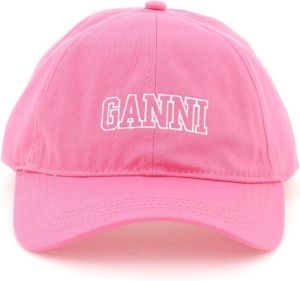 Ganni Baseball Cap met logo Roze Dames