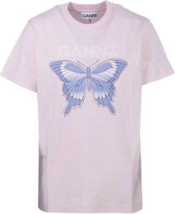 Ganni Basic Jersey Butterfly Relaxed T-Shirt Roze Dames