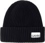 Ganni Logo patch geribbeld beanie hoed Zwart Dames - Thumbnail 3