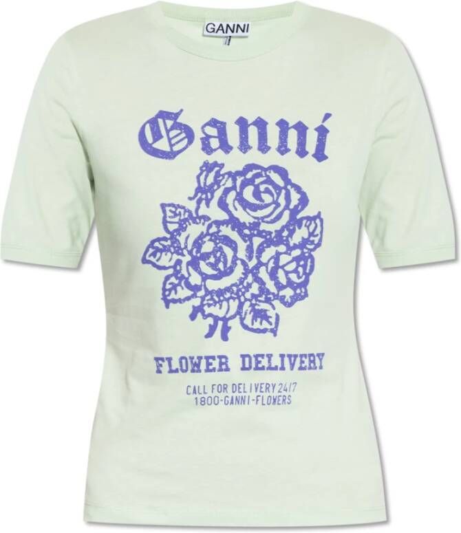 Ganni Bedrukt T-shirt Groen Dames