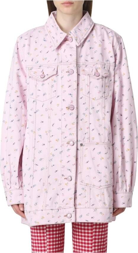 Ganni Bedrukte Denim Jas Roze Dames