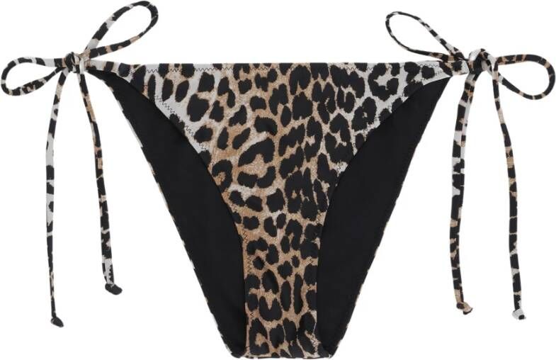Ganni Leopard Print String Bikini Bottoms Beige Dames