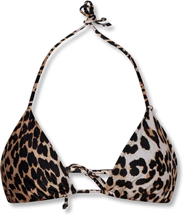 Ganni Leopard Print String Bikini Top Beige Dames