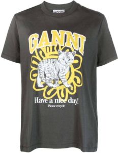 Ganni Biologisch Katoenen Kat T-Shirt Grijs Dames