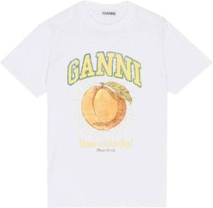 Ganni Biologisch Katoenen Perzik T-Shirt Wit Dames