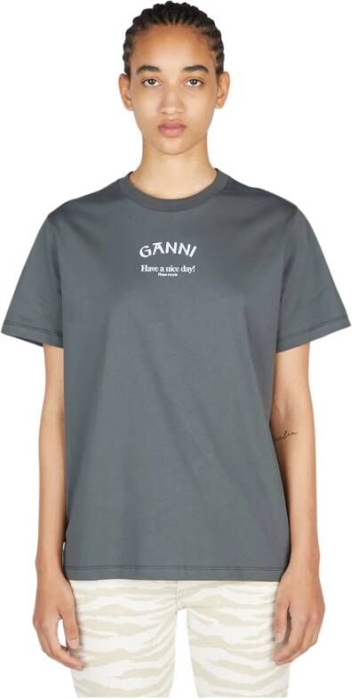 Ganni Organisch Katoen Volcanic Ash Relaxte T-Shirt Gray Dames