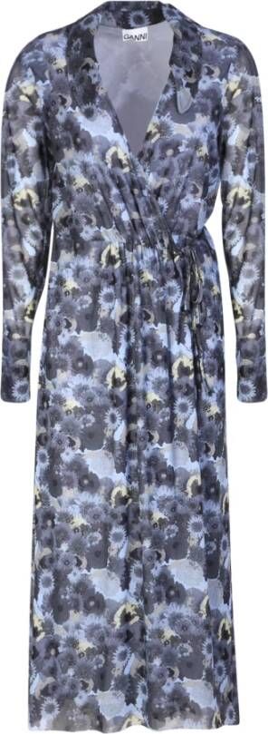Ganni Bloemen Wikkeljurk Blauw Blue Dames
