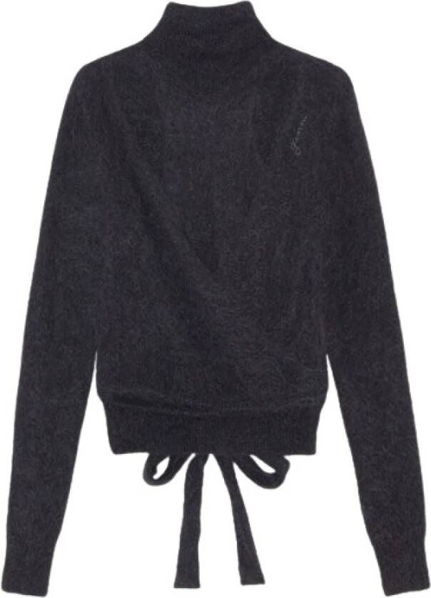 Ganni Brushed alpaca blend wrap sweater Zwart Dames