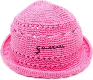Ganni Cotton Crochet Bucket Hat Solid Roze Dames