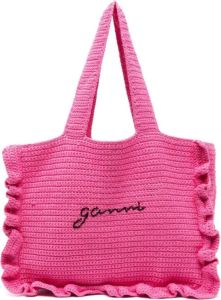 Ganni Cotton Crochet Frill Tote Solid Roze Dames