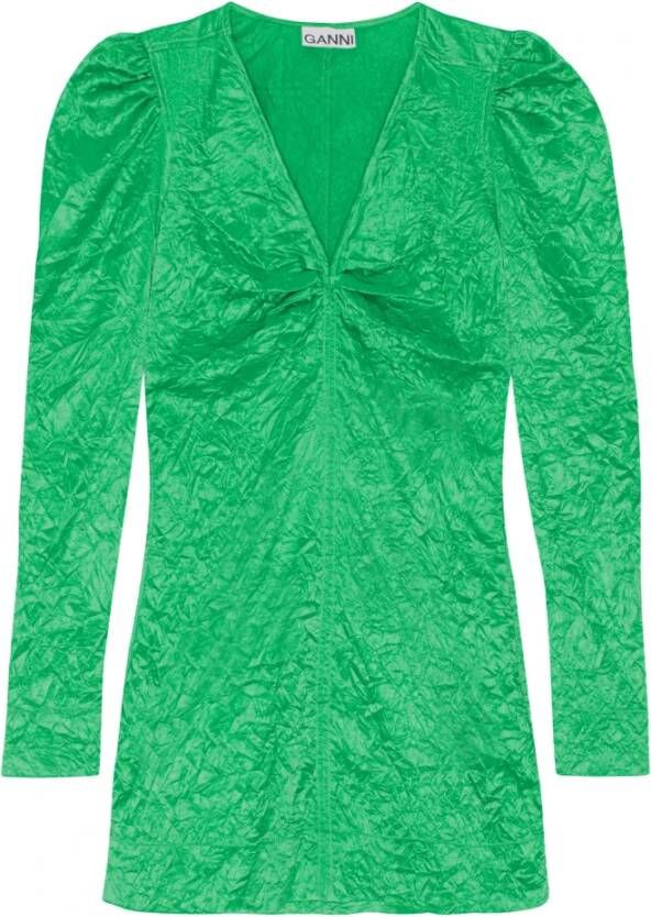 Ganni Crinkled Satin Mini Dress Groen Dames