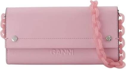 Ganni Leren portemonnee met ketting Pink Dames
