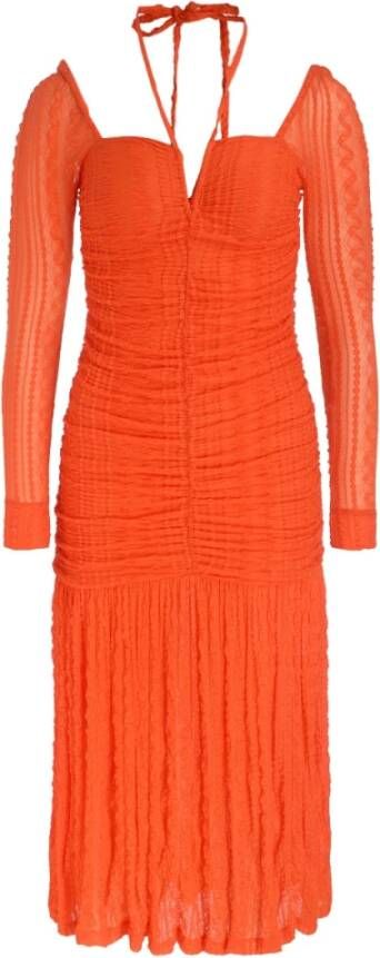 Ganni Gerimpelde Stretch-Kant Midi Jurk Orange Dames