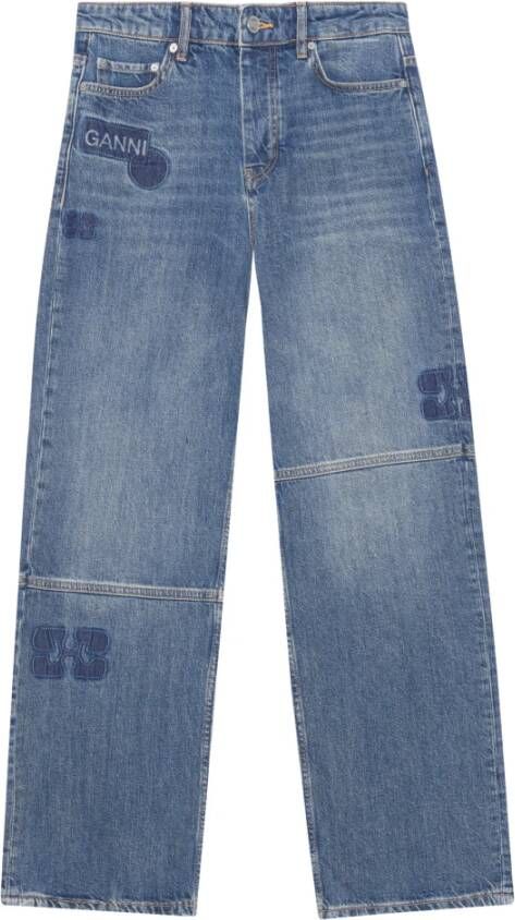 Ganni Blauwe Patch Izey Straight-Leg Jeans Blue Dames