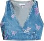Ganni Vlinder Geborduurde Denim Crop Top Blue Dames - Thumbnail 1
