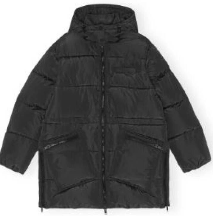 Ganni Recycled Polyester Oversized Puffer Midi Jacket Zwart Dames