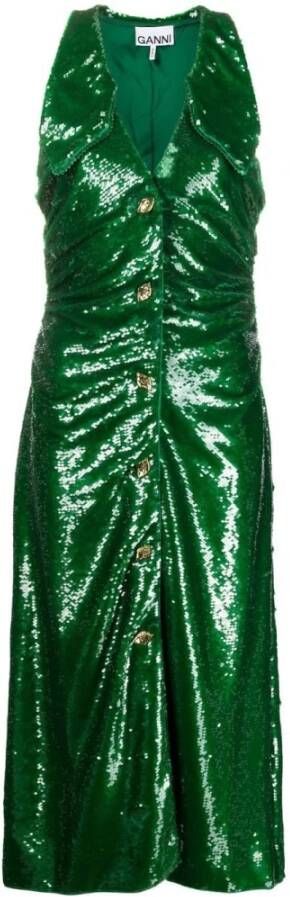 Ganni Dress Green Groen Dames