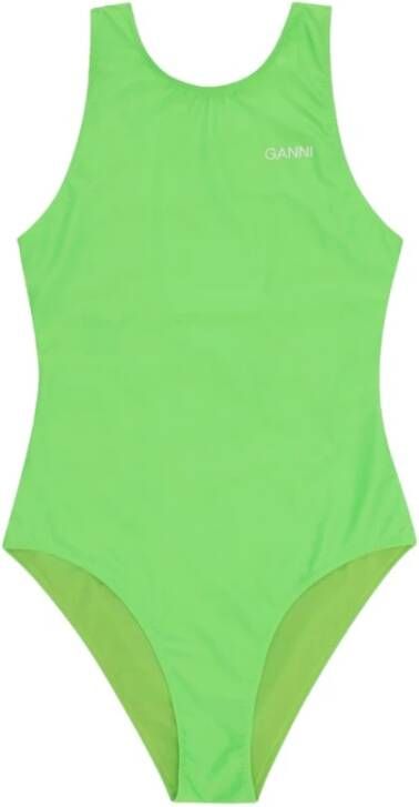Ganni Swimsuit recycled solid sporty swimsuit Groen Dames