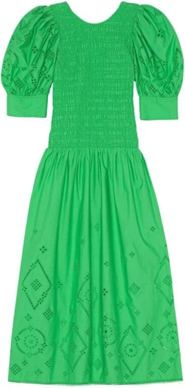 Ganni Engelse borduurwerk Midi -jurk Groen Dames