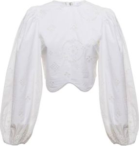 Ganni English embroidery cropped blouse Wit Dames