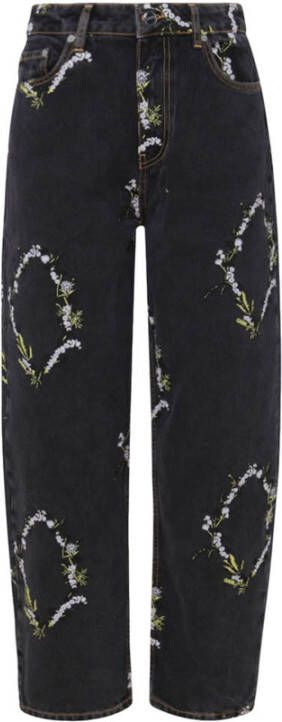 Ganni Bohemian Bloemen Geborduurde Wijde Spijkerbroek Black Dames