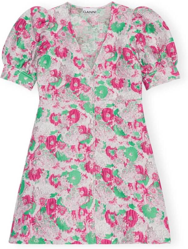 Ganni Geborduurde polyester mix mini -jurk Roze Dames