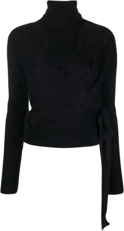 Ganni Geborsteld alpaca wrapblouse Zwart Dames