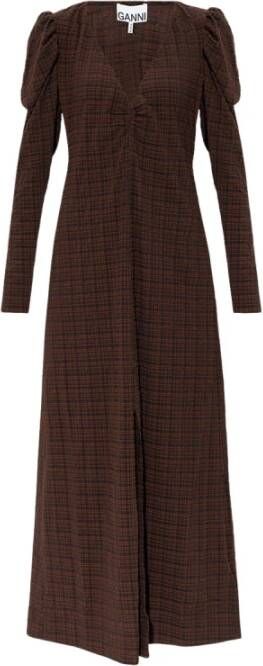 Ganni Maxi Jurk met Voorspleet Brown Dames