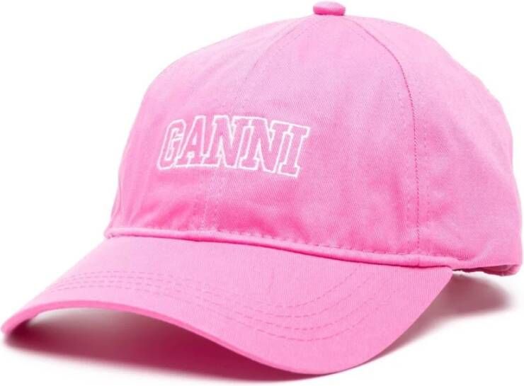 Ganni Logo borduurwerk honkbal pet Roze Dames