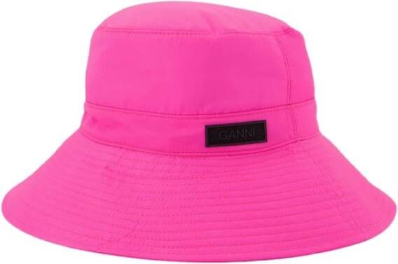 Ganni Pink Recycled Tech Bucket Hat Roze Dames