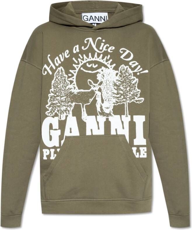 Ganni Oversized Hoodie met dierenprint en zak Green Heren