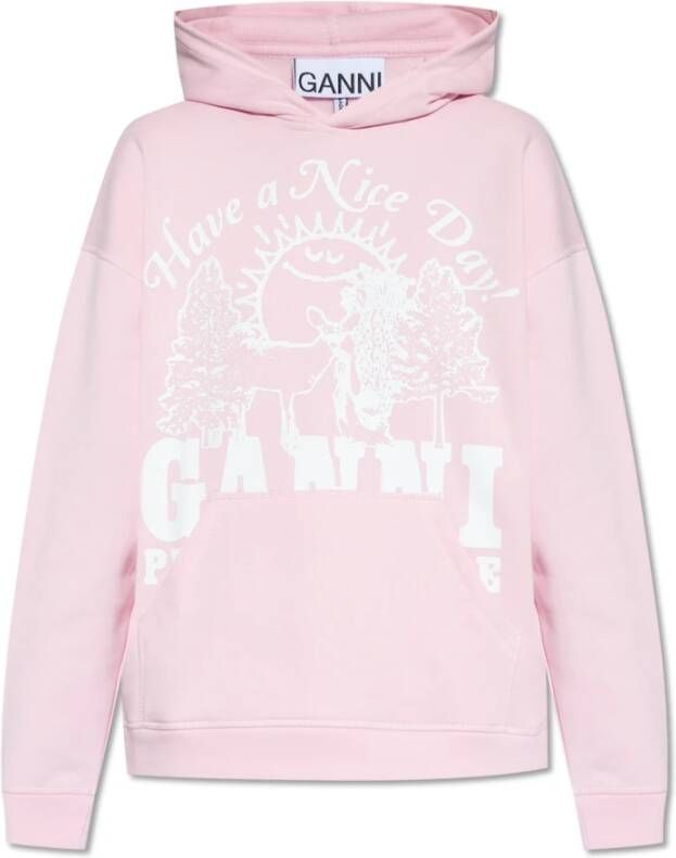 Ganni Hoodie met logo Roze Dames
