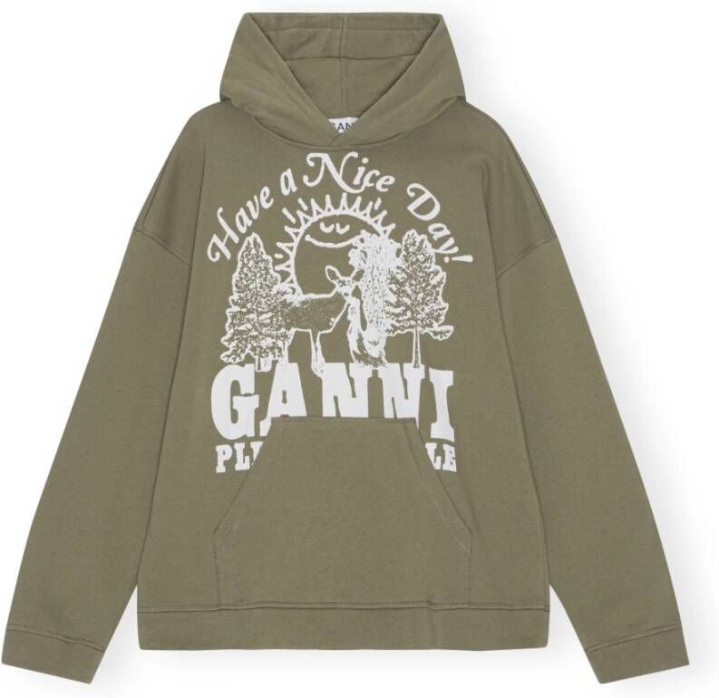 Ganni Oversized Hoodie met Dierenprint Green Dames