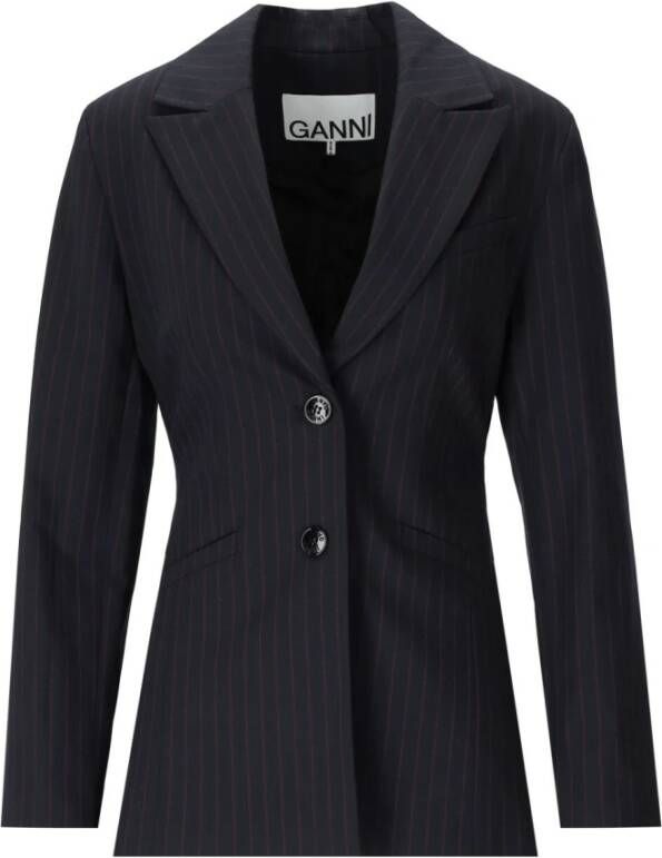Ganni Single-breasted pinstripe blazer Blauw Dames