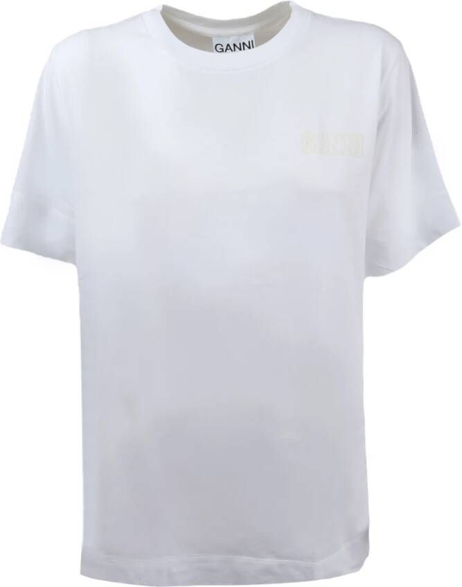 Ganni Katoenen T-Shirt Art T2917 001 White Dames