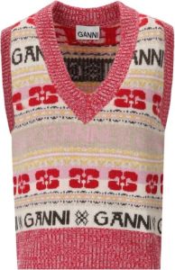 Ganni MultiColour Truien met Logo Wool Mix Vest Meerkleurig Dames