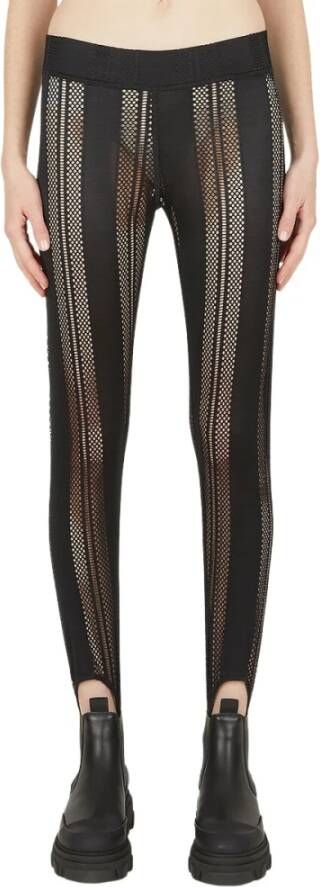 Ganni Mesh-Panelled Stirrup Leggings Black Dames