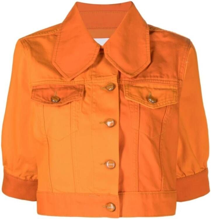 Ganni Oranje Denim Puff Sleeve Jacket Orange Dames