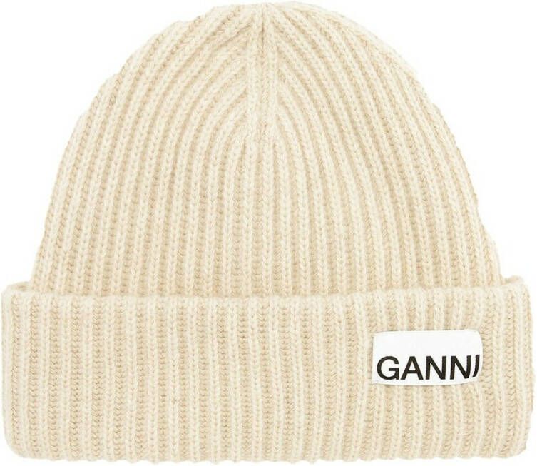 Ganni Logo-Patch Beanie Beige Dames