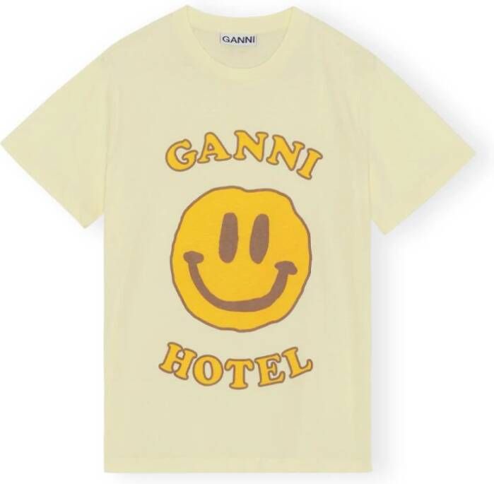 Ganni Logo T-shirt Beige Dames
