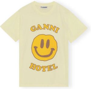 Ganni Logo T-shirt Beige Dames