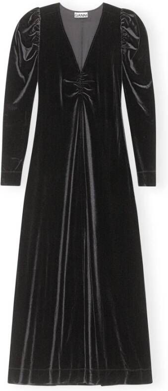 Ganni Long Velvet Dress Zwart Dames
