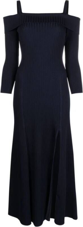 Ganni Navy Blue Off-Shoulder Midi Jurk Zwart Dames