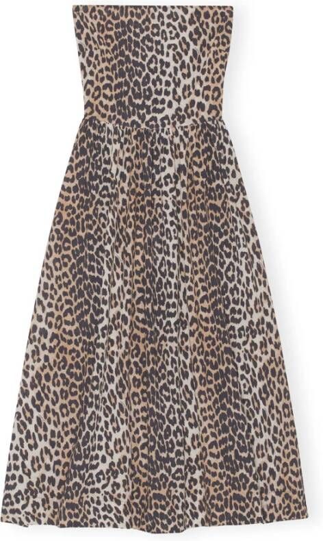 Ganni Dress Leopard Print Bruin Dames