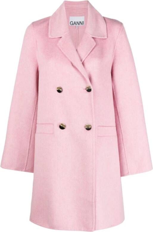Ganni Midi Wollen Jas Roze Dames