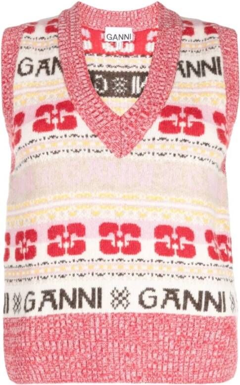 Ganni MultiColour Sweaters met Logo Wool Mix Vest Multicolor Dames